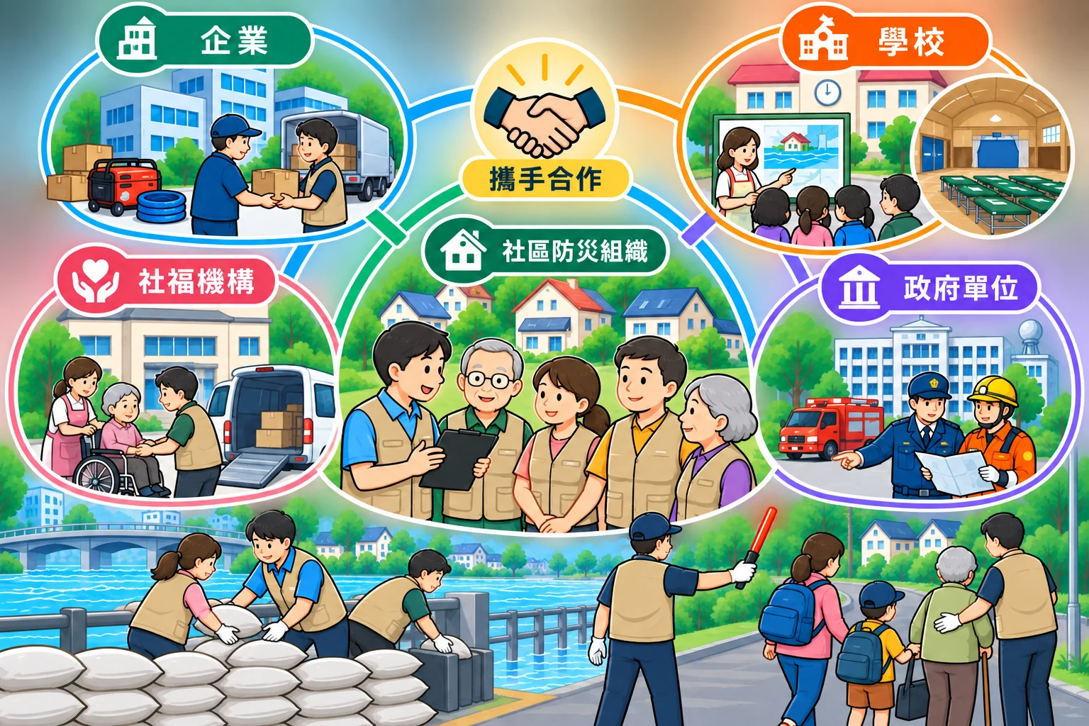 社區防災組織與企業、學校、社福機構及政府單位合作