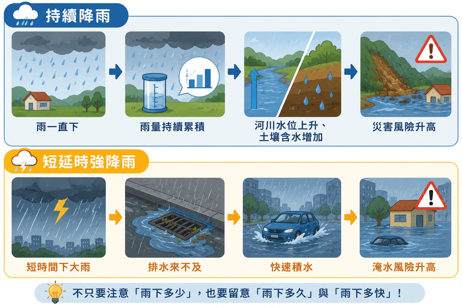 持續降雨與短延時強降雨的致災過程比較