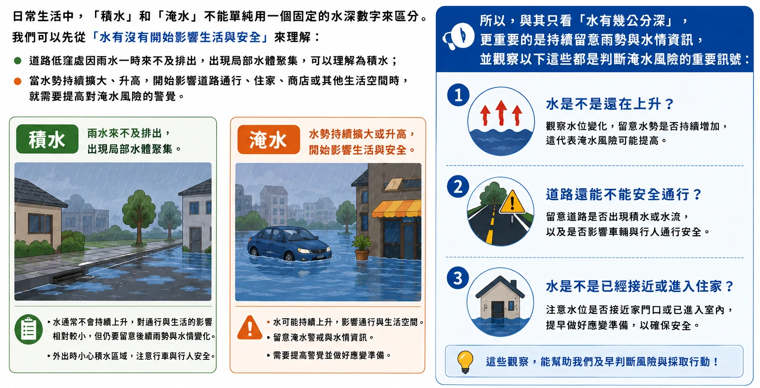 積水與淹水的差別,以及判斷淹水風險的三個觀察訊號