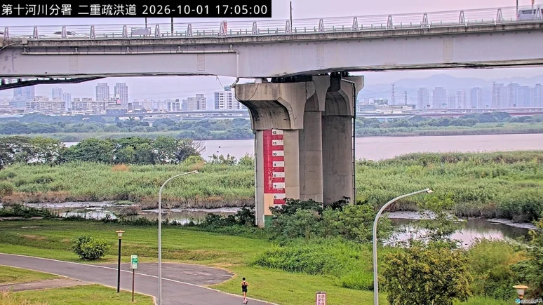 二重疏洪道橋墩上的大型量水標尺 CCTV 畫面